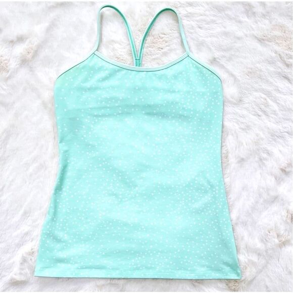Lululemon Power Y Tank Top w Built in Bra Workout Yoga Mint Green Polkadot 8 - Picture 1 of 12